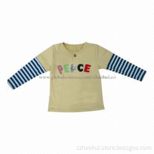 Children tee with yarn dyed strip sleeve